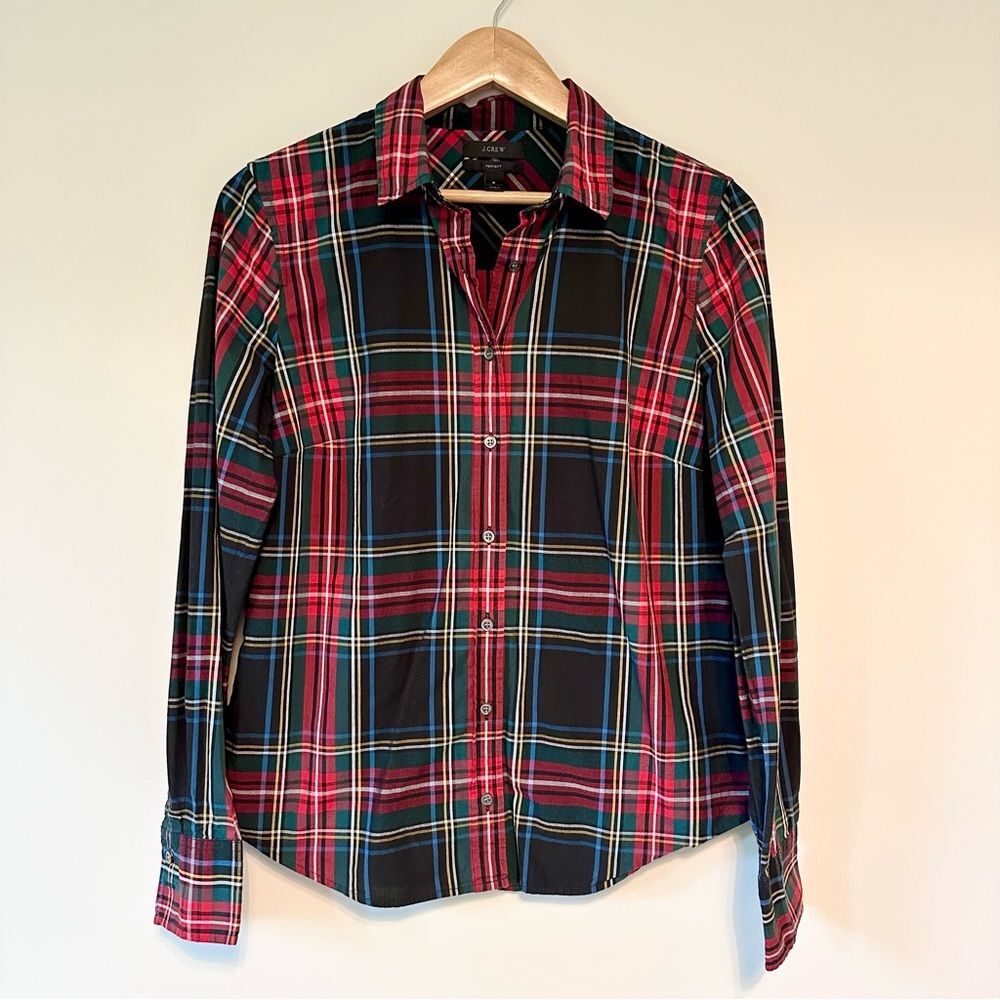 J. Crew Plaid Button Down Red Black Shirt 6